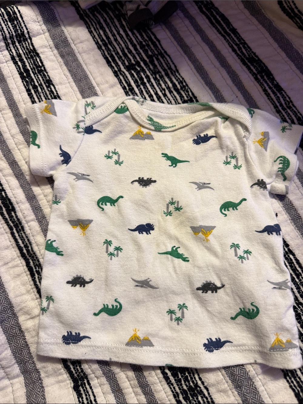 Carter's White Short Sleeve Tee with Green, Navy & Yellow Dinosaur Print